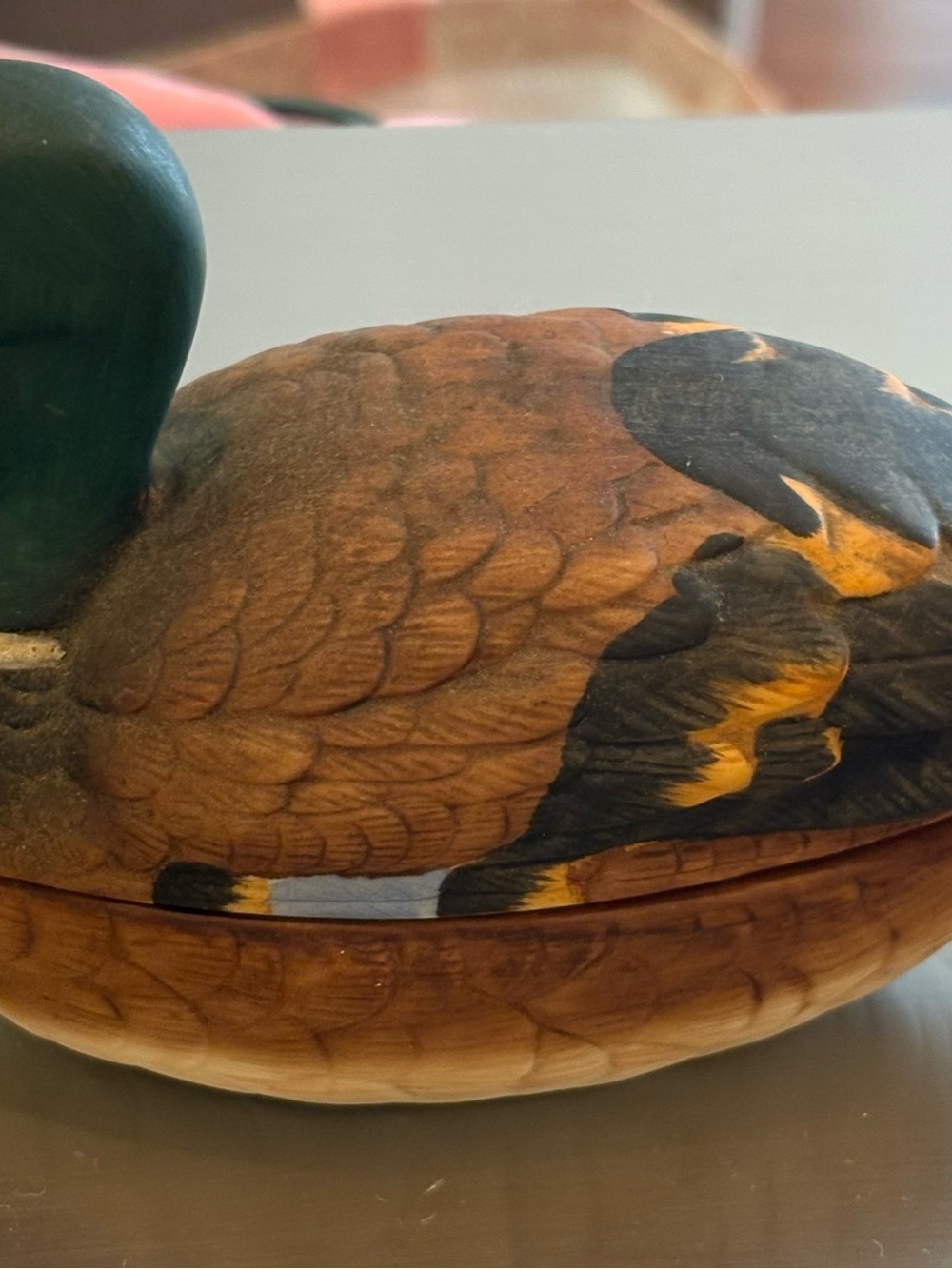 Mallard Duck covered jewelry trinket ceramic box.